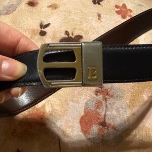 Bally Black Leather Belt with gold/Silver Buckle